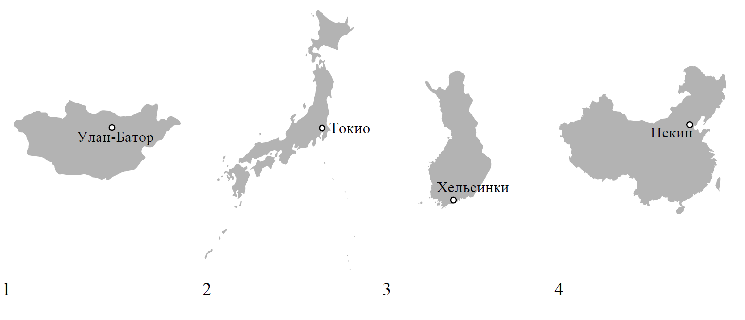 На рисунках представлены контуры стран соседей россии с указанием столиц этих стран улан батор осло