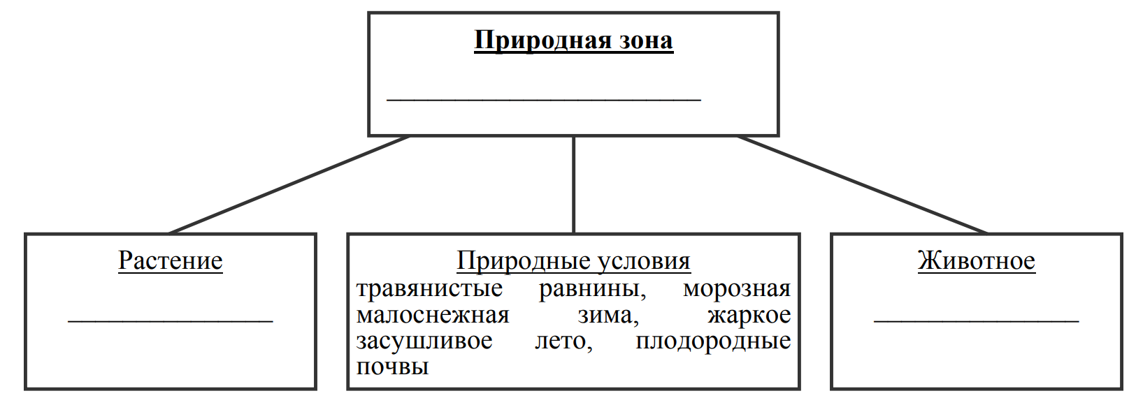 Заполните пустые ячейки на схеме выбрав необходимые слова из приведенного списка пустыня тайга