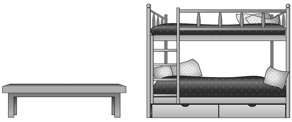 На рисунке изображены скамейка и двухъярусная кровать высота скамейки 50 см какова примерная высота