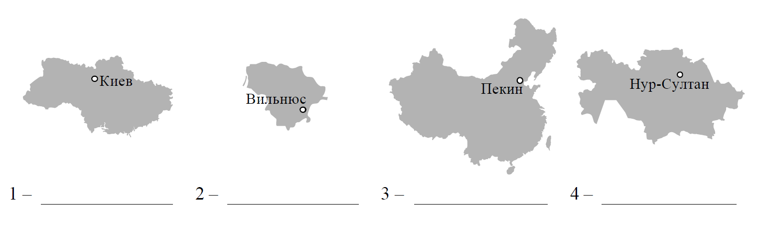 Определите расположение указанных вами стран на схеме и впишите в пустые квадраты их номера китай