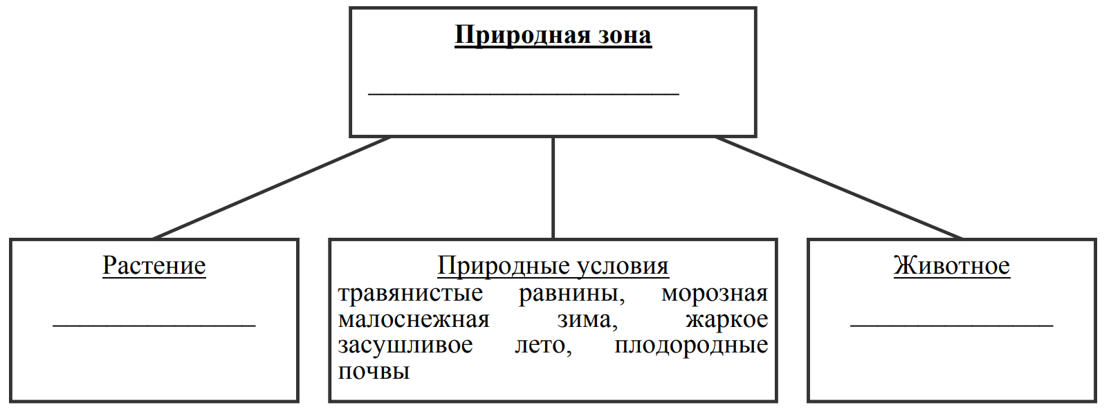 Заполните пустые ячейки на схеме выбрав необходимые слова из приведенного списка тайга гадюка