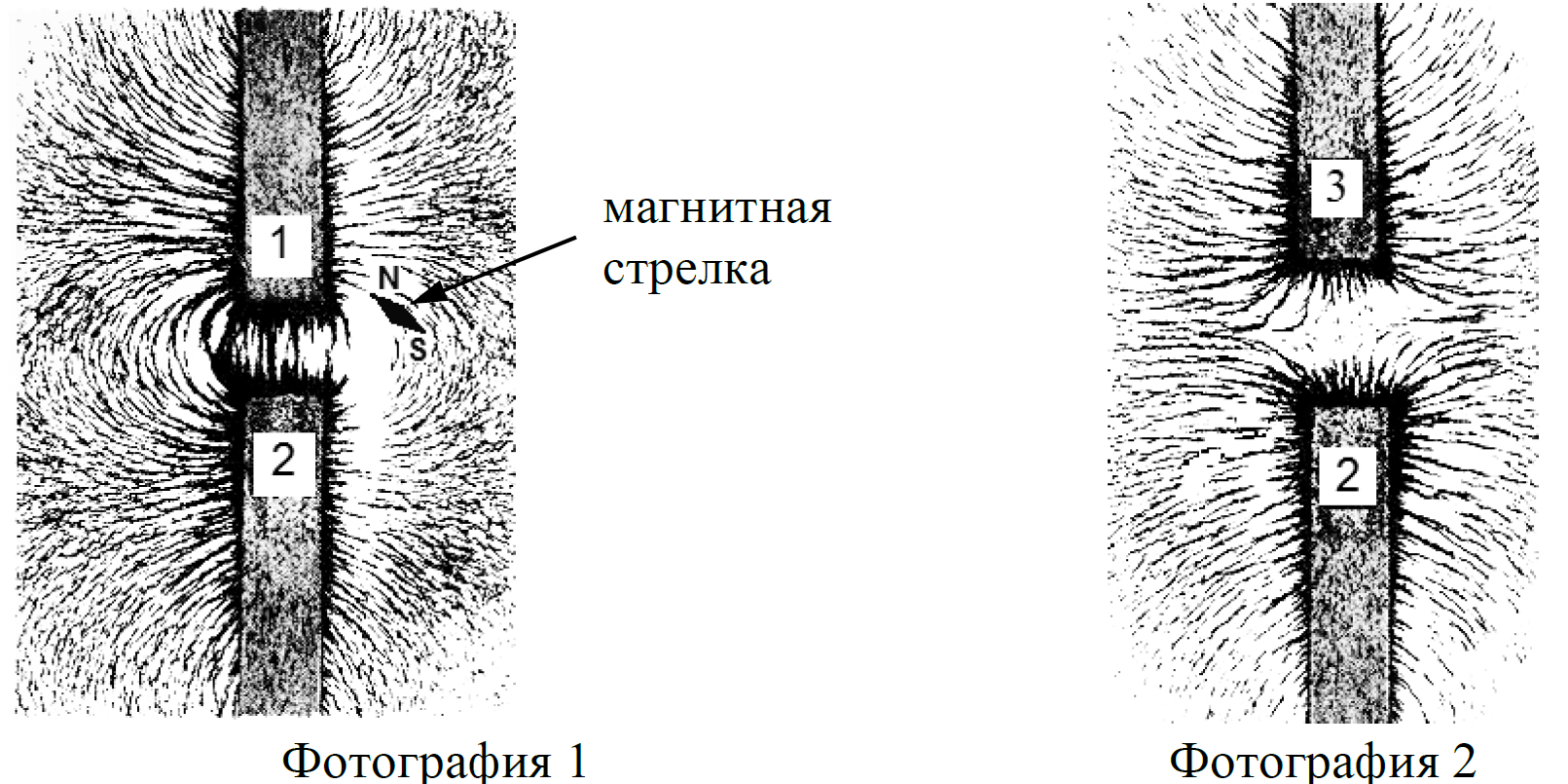 Установи по картинке полюса магнитов соответственно 1 и 2