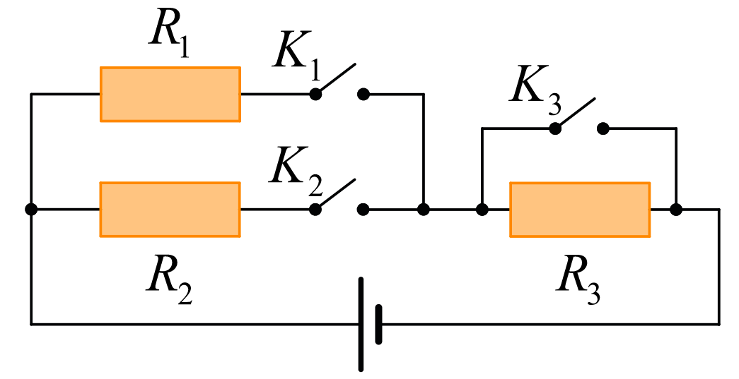 На рисунке изображена схема электрической цепи состоящей из 3 резисторов и 2 ключей