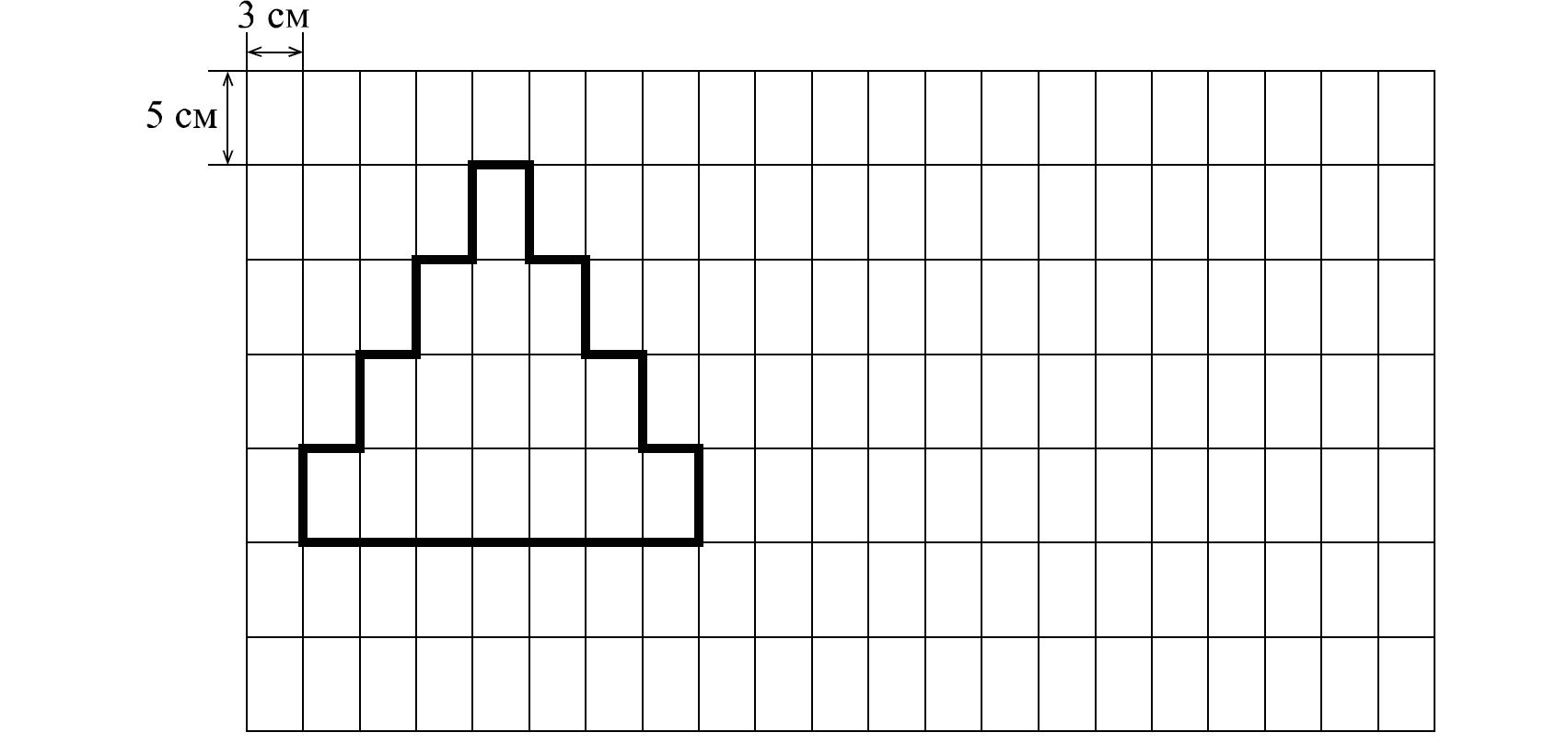 На рисунке дано поле расчерченное на квадраты со стороной 5 см