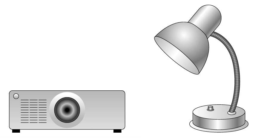 На рисунке изображен проектор и настольная лампа высота